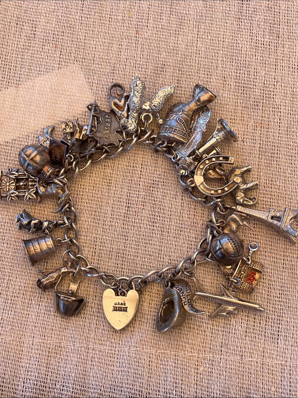 Vintage Sterling Silver Charm Bracelet with Heart Tag